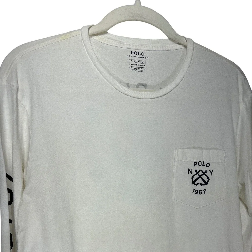 Polo Ralph Lauren Mens White Nautical Anchor Pocket Long Sleeve T-Shirt‎ Large